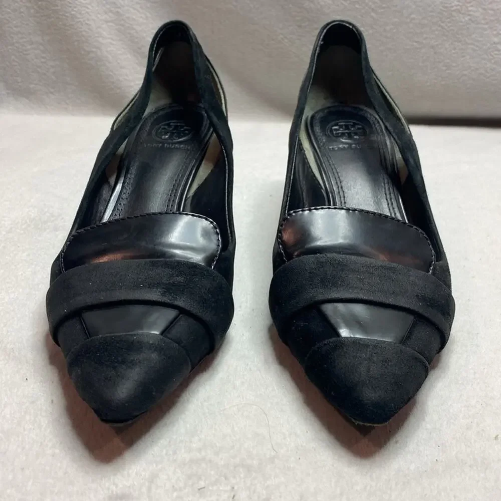 Tory Burch Saray Black patent leather and suede kitten heels size 6